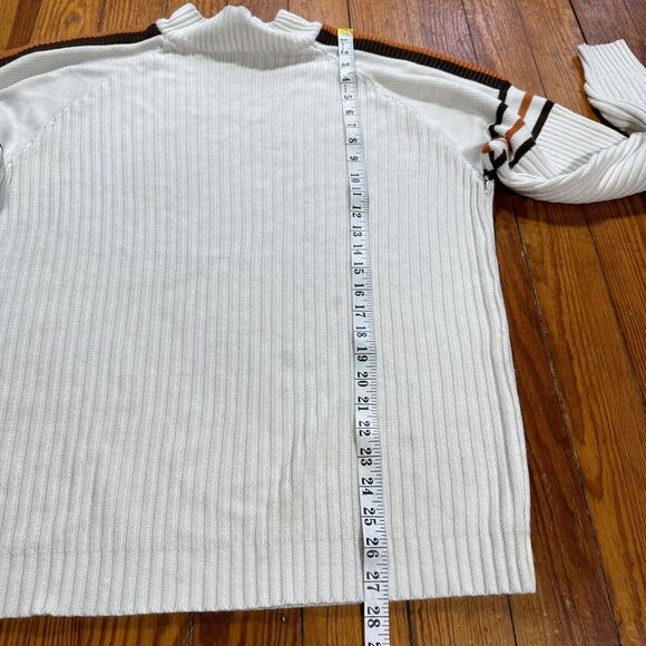 Old Skool Urban Wear Sz L Brown Orange Striped Sweater Turtleneck 100% Acrylic - Picture 8 of 10